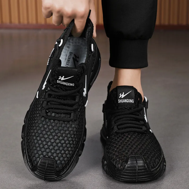 Binary Lightweight, Breathable, And Slip Resistant Low Top Running Shoes Men's Black-6