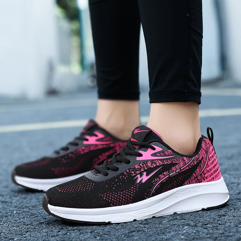Binary Cushioned Anti Slip Wear Resistant Breathable Lightweight Low Top Running Shoes Women's Black Rose Red-5