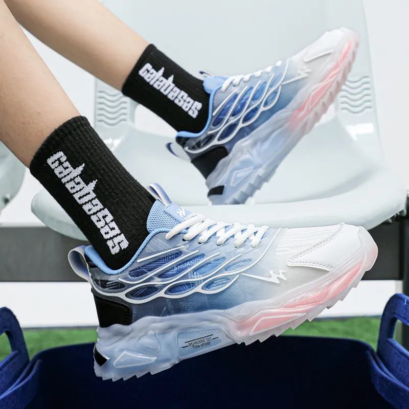 Binary Cushioning Anti Slip Wear Resistant Breathable Height Increasing Low Top Running Shoes Men's White Blue-8