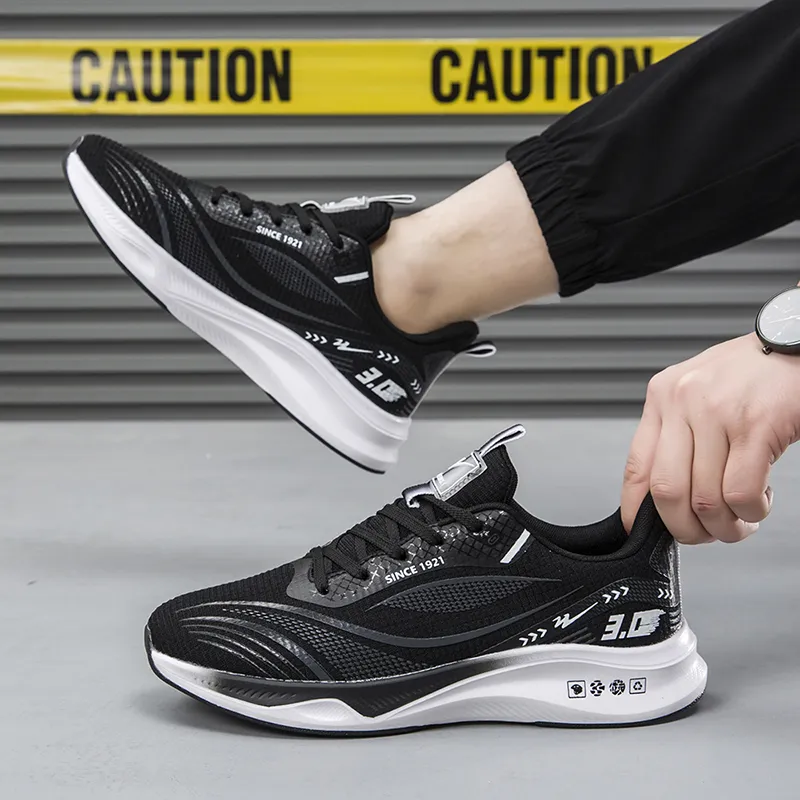 Binary Cushioning Rebound Abrasion Resistant Lightweight Slip Resistant Low Top Running Shoes Unisex Black White-3