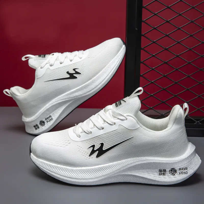 Binary Cushioning Support Wear-Resistant Lightweight Breathable Slip-Resistant Low-Top Running Shoes Unisex White-4