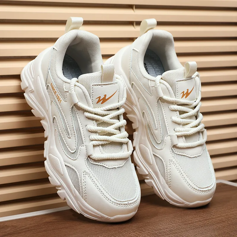Binary Shock Absorbers Slip Resistant Breathable Low Top Chunky Sneakers Women's Beige Orange-7