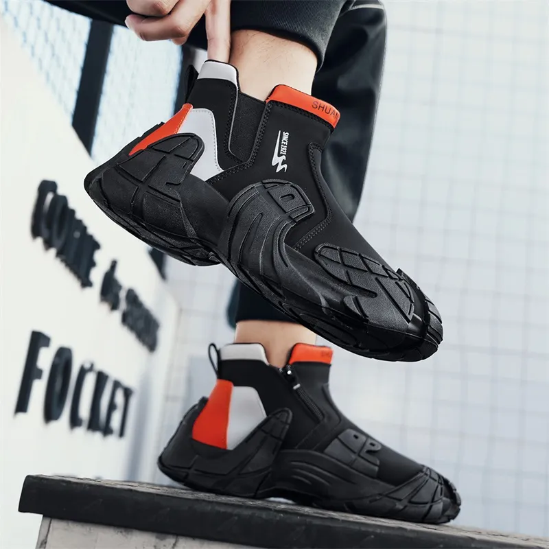 Binary Shock Absorbers With Slip Resistant And Abrasion Resistant Properties High Top Outdoor Shoes Men's Black-6