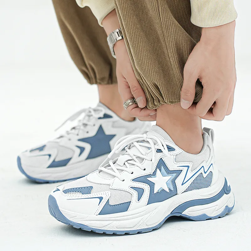 Binary Low Top Chunky Sneakers Men's White Blue-13