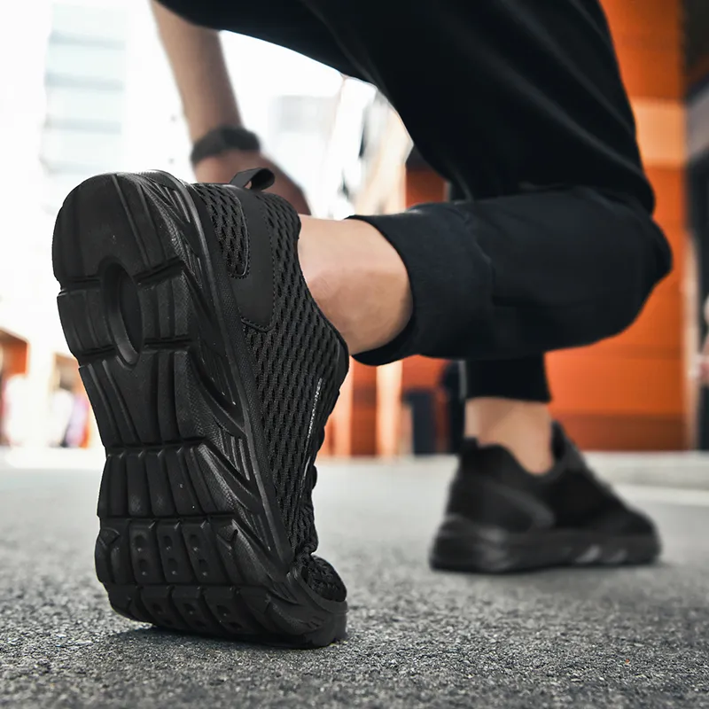 Binary Cushioning Rebound Lightweight Breathable Slip Resistant Low Top Running Shoes Men's Black Warrior-6