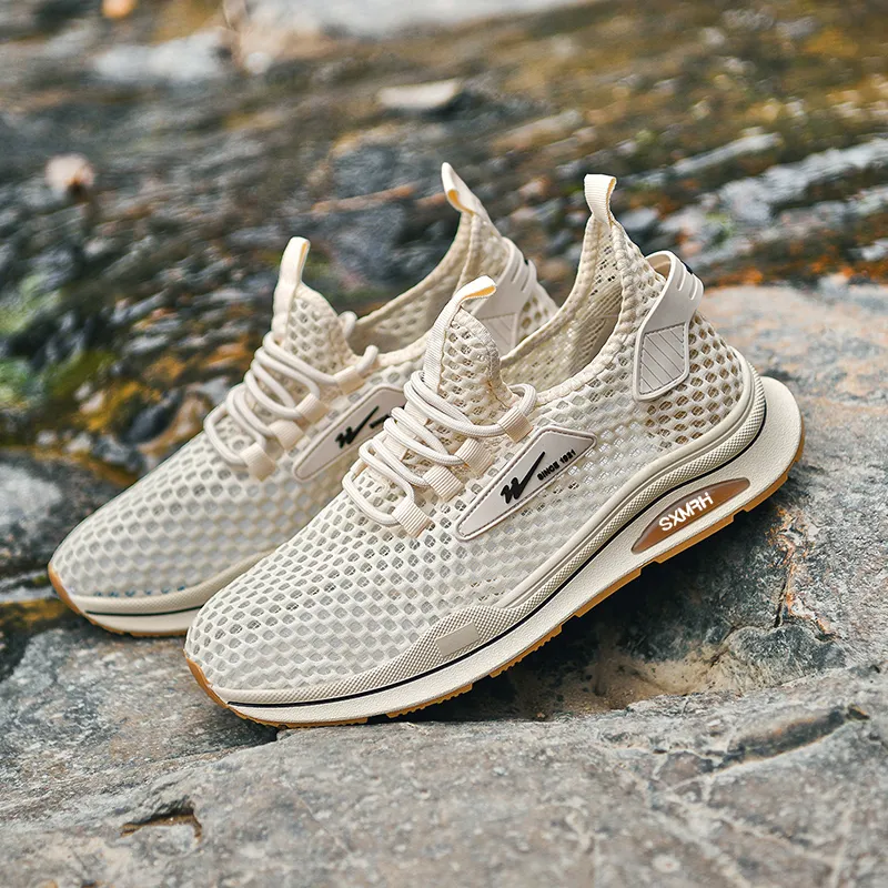 Binary Height Increasing Lightweight Slip Resistant Low Top Casual Shoes Men's Beige-4