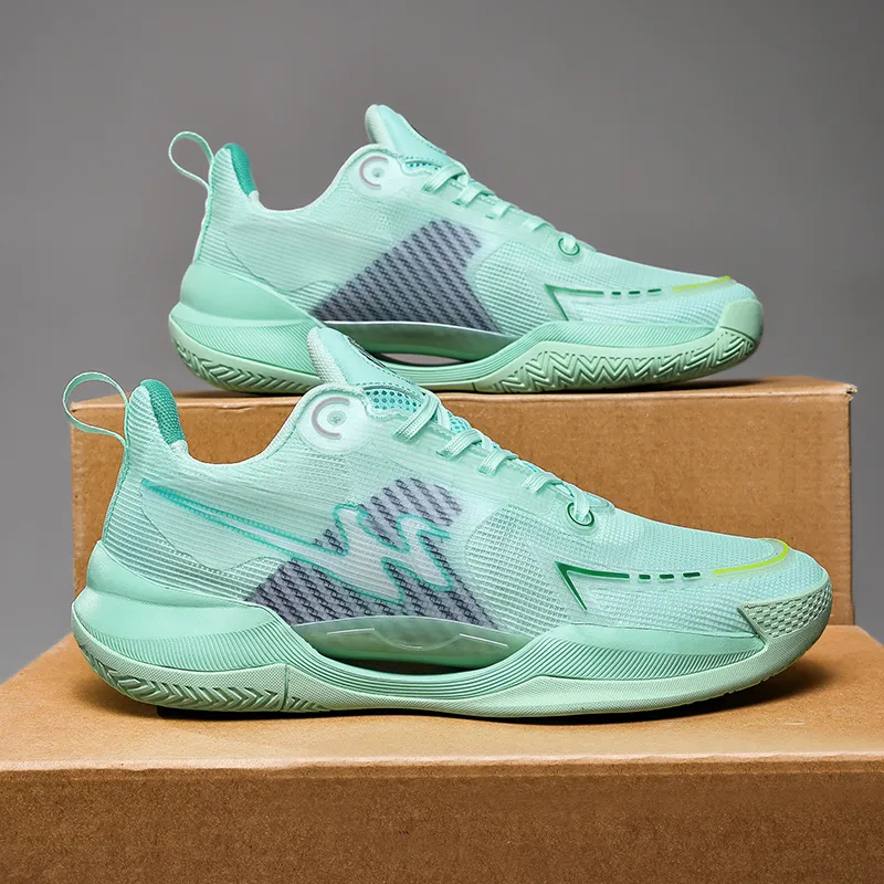 Binary Cushioning Support Abrasion Resistant Breathable Slip Resistant Low Top Basketball Shoes Unisex Ice Green-3