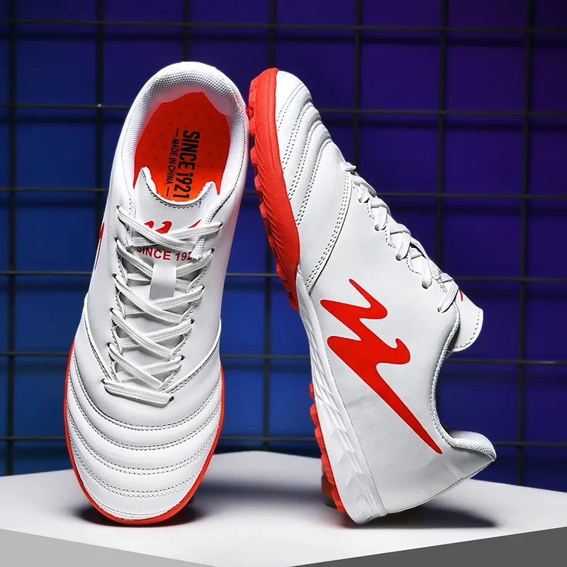 Binary TF Rubber Broken Studs Cushioning Abrasion Resistant Lightweight Soccer Shoes Unisex White Red-3