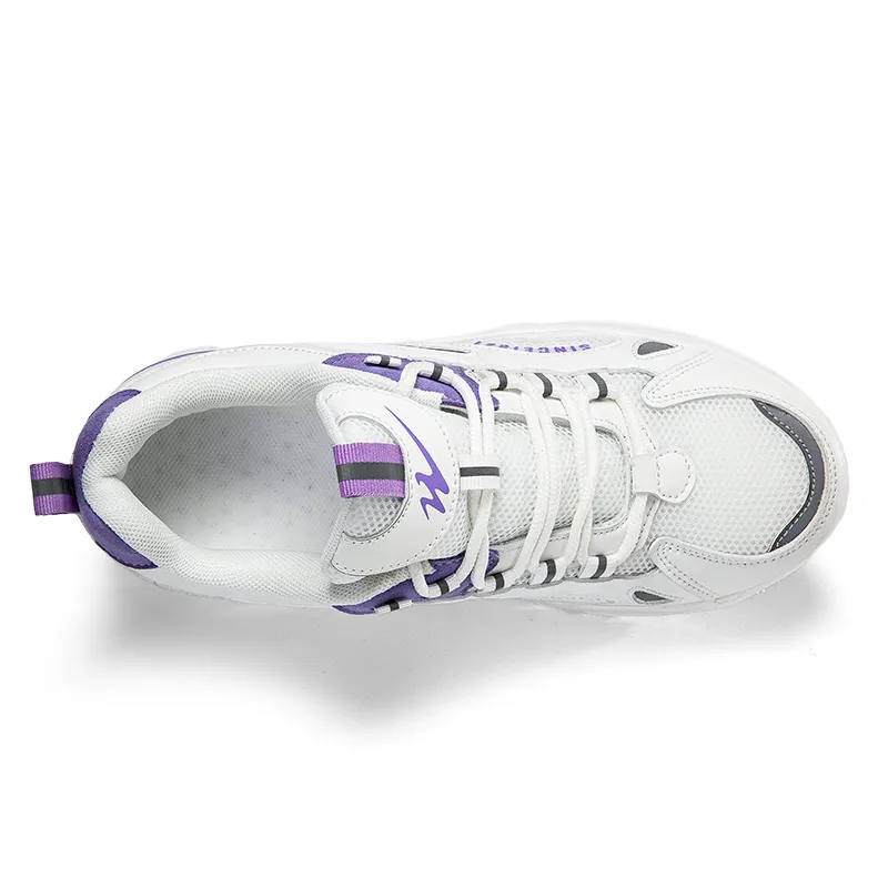 Binary Breathable Lightweight Height Increasing Low Top Chunky Sneakers Women's White Purple-3
