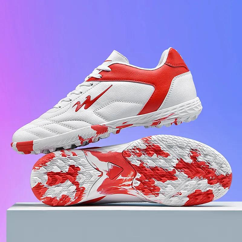 Binary TF Turf Cushioning Abrasion Resistant Lightweight Soccer Shoes Unisex White Red-3