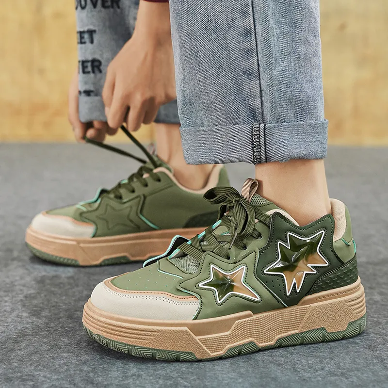 Binary Skateboard Shoes Unisex Low Top Dark Green/Beige-8
