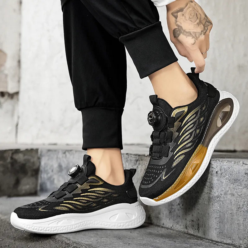 Binary Height Increasing Rebound Low Top Running Shoes Men's Black Gold-8