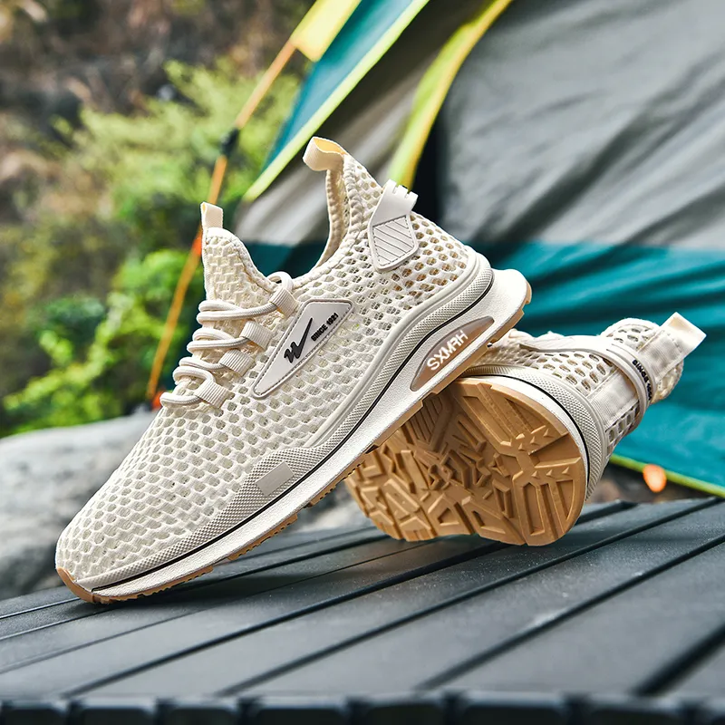 Binary Height Increasing Lightweight Slip Resistant Low Top Casual Shoes Men's Beige-3