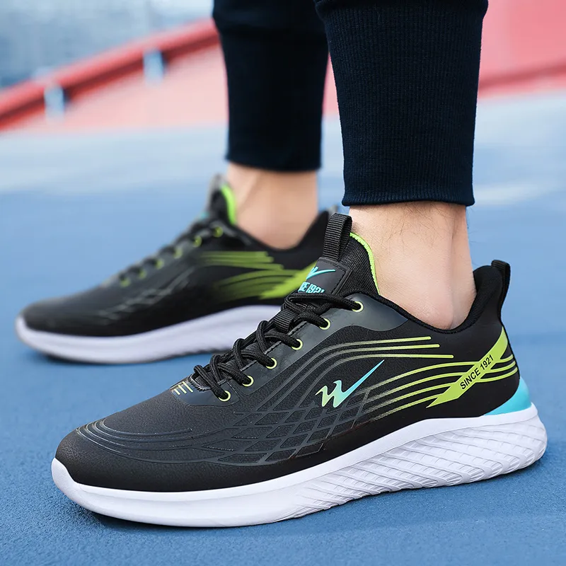 Binary Abrasion Resistant Slip Resistant Low Top Running Shoes Men's Black Neon Green-2