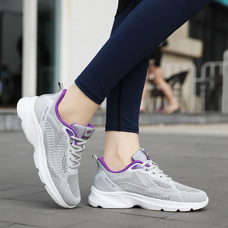 Binary Shock Absorbing, Non Slip, Wear Resistant, Breathable And Lightweight Low Top Casual Shoes Women's Gray Purple-6