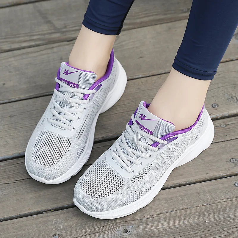Binary Shock Absorbing, Non Slip, Wear Resistant, Breathable And Lightweight Low Top Casual Shoes Women's Gray Purple-3