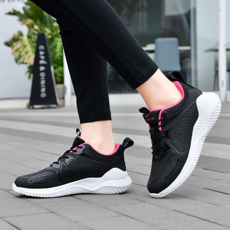 Binary Low Top Running Shoes Women's Black Rose Red-10