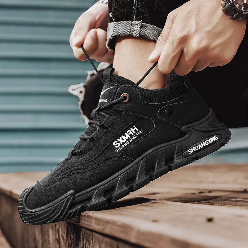 Binary Shock Absorbers With Slip Resistant And Abrasion Resistant Properties Low Top Casual Shoes Men's Black-7