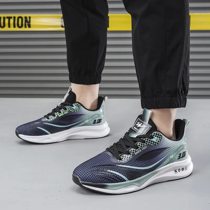 Binary Support Lightweight Rebound Low Top Casual Running Shoes Unisex Black Green-4