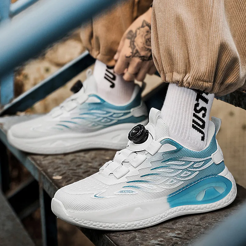 Binary Low Top Running Shoes Men's White Blue-11