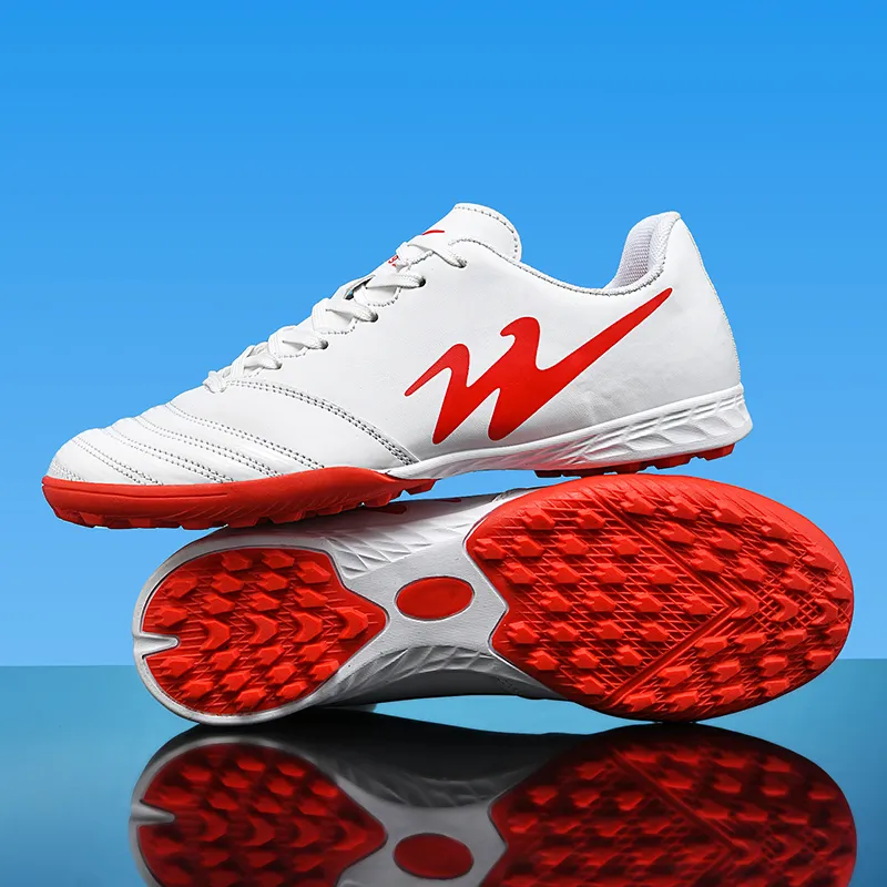 Binary TF Rubber Broken Studs Cushioning Abrasion Resistant Lightweight Soccer Shoes Unisex White Red-2