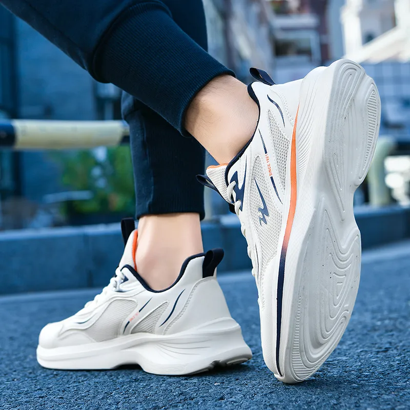 Binary Cushioning, Lightweight, Breathable, Slip Resistant Low Top Running Shoes Men's Ivory White-9