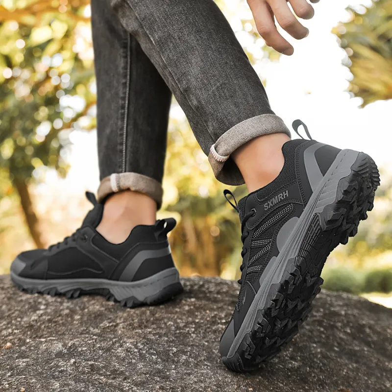 Binary Cushioning Abrasion Resistant Lightweight Breathable Slip Resistant Low Top Hiking Shoes Men's Black-7