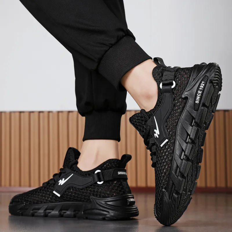 Binary Lightweight, Breathable, And Slip Resistant Low Top Running Shoes Men's Black-8