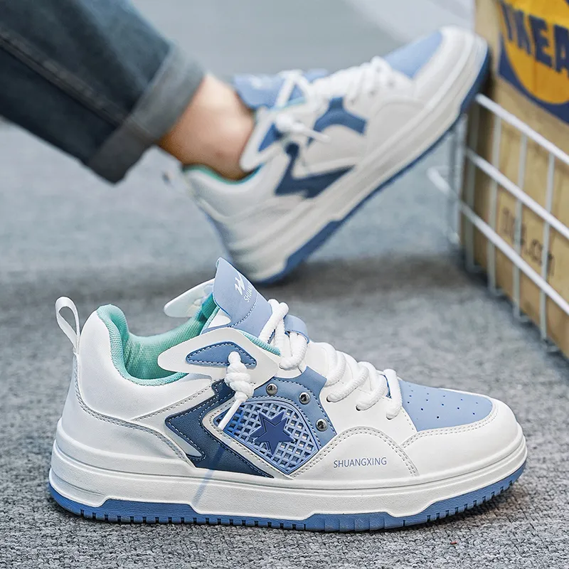 Binary Low Top Skateboard Shoes Men's White Blue-14