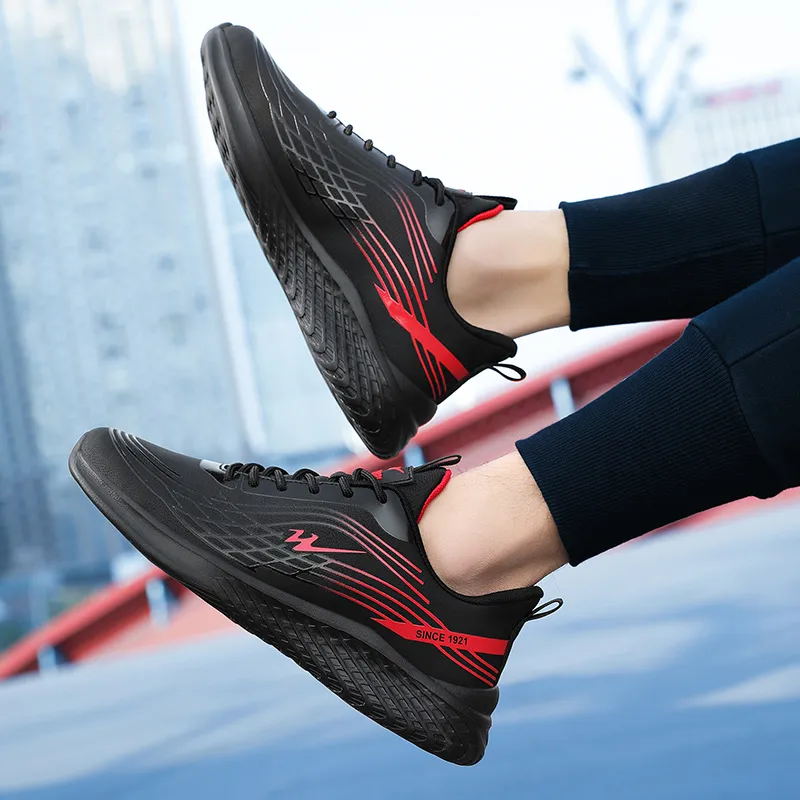 Binary Low Top Running Shoes Men's Black Red-5