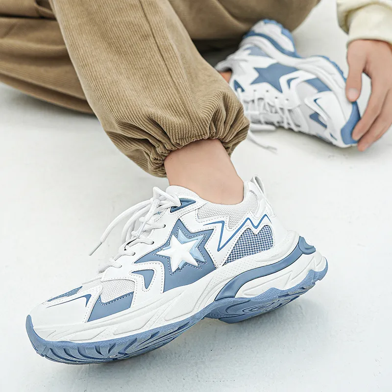 Binary Low Top Chunky Sneakers Men's White Blue-12