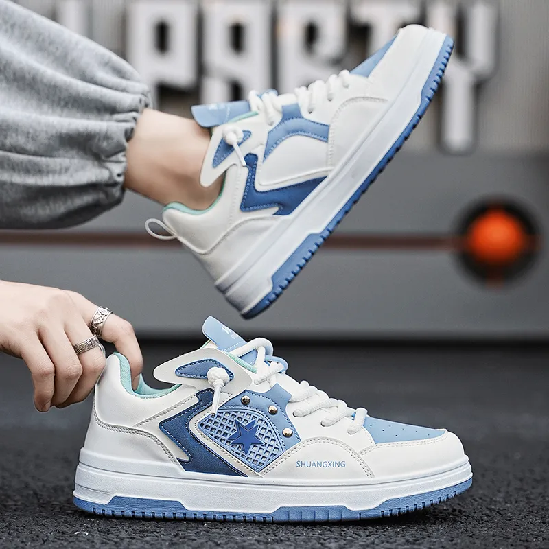 Binary Low Top Skateboard Shoes Men's White Blue-11