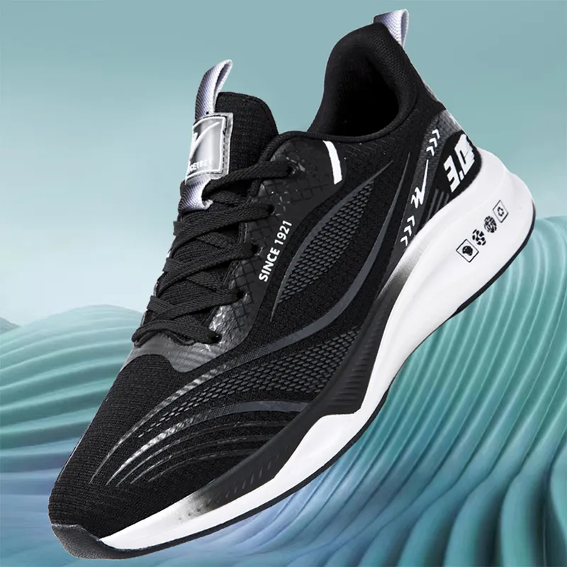 Binary Cushioning Rebound Abrasion Resistant Lightweight Slip Resistant Low Top Running Shoes Unisex Black White-1