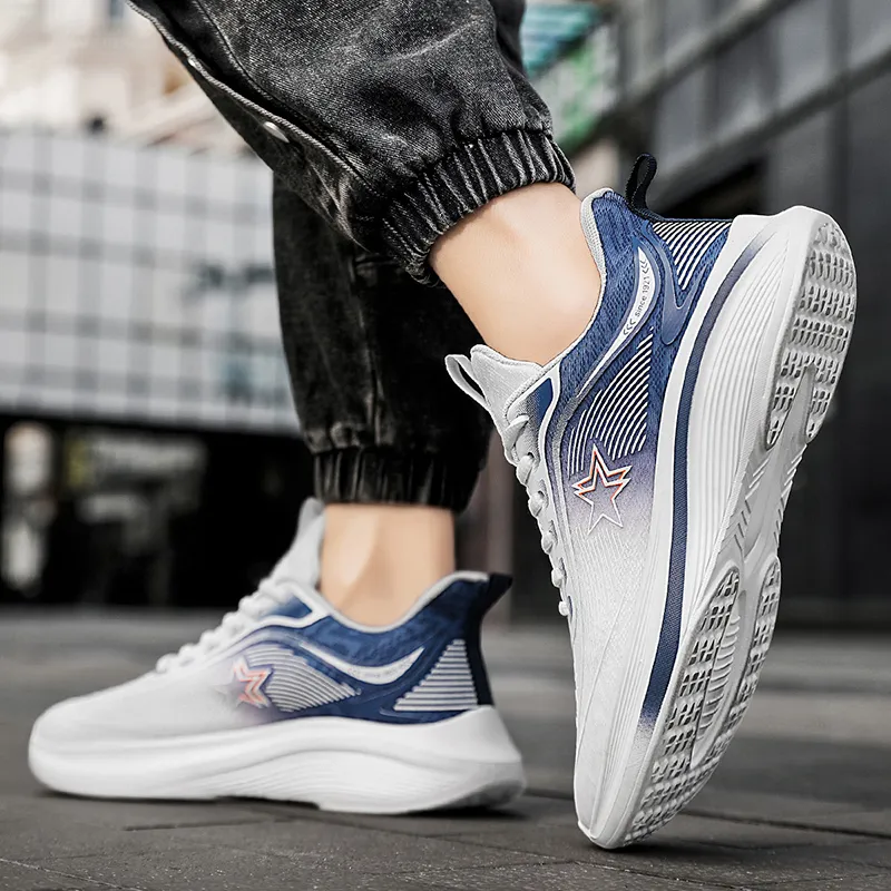 Binary Running Shoes Men Low Top White Dark Blue-5