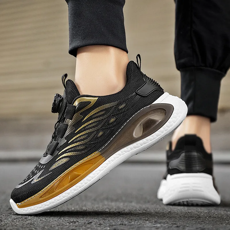 Binary Height Increasing Rebound Low Top Running Shoes Men's Black Gold-12