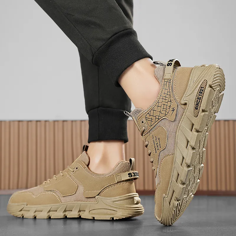 Binary Lightweight Height Increasing Rebound Low Top Casual Shoes Men's Khaki-14