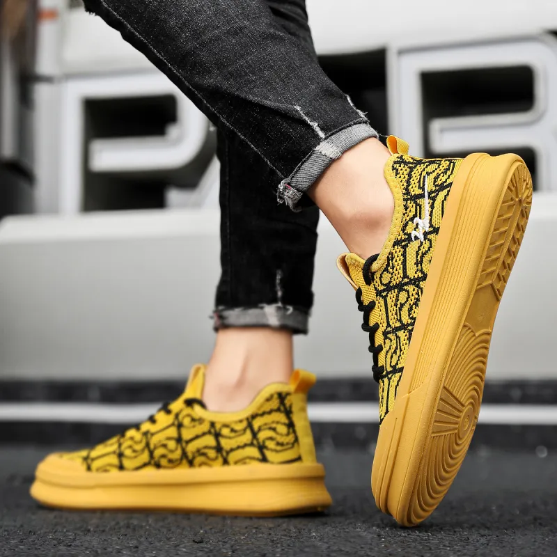 Binary Cushioned Wear Resistant Lightweight Breathable Slip Resistant Low Top Canvas Shoes Men's Yellow-7