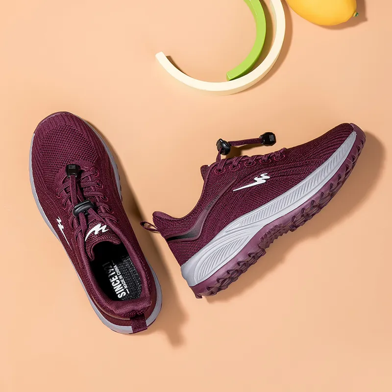 Binary Cushioning, Lightweight, Breathable, Slip Resistant Low Top Casual Shoes Women's Maroon-4
