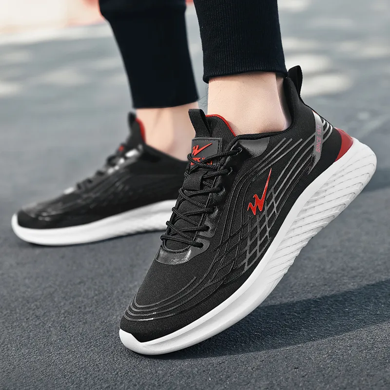 Binary Abrasion Resistant Slip Resistant Low Top Running Shoes Men's Black Red-5