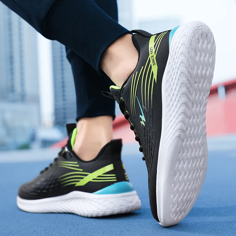 Binary Abrasion Resistant Slip Resistant Low Top Running Shoes Men's Black Neon Green-6