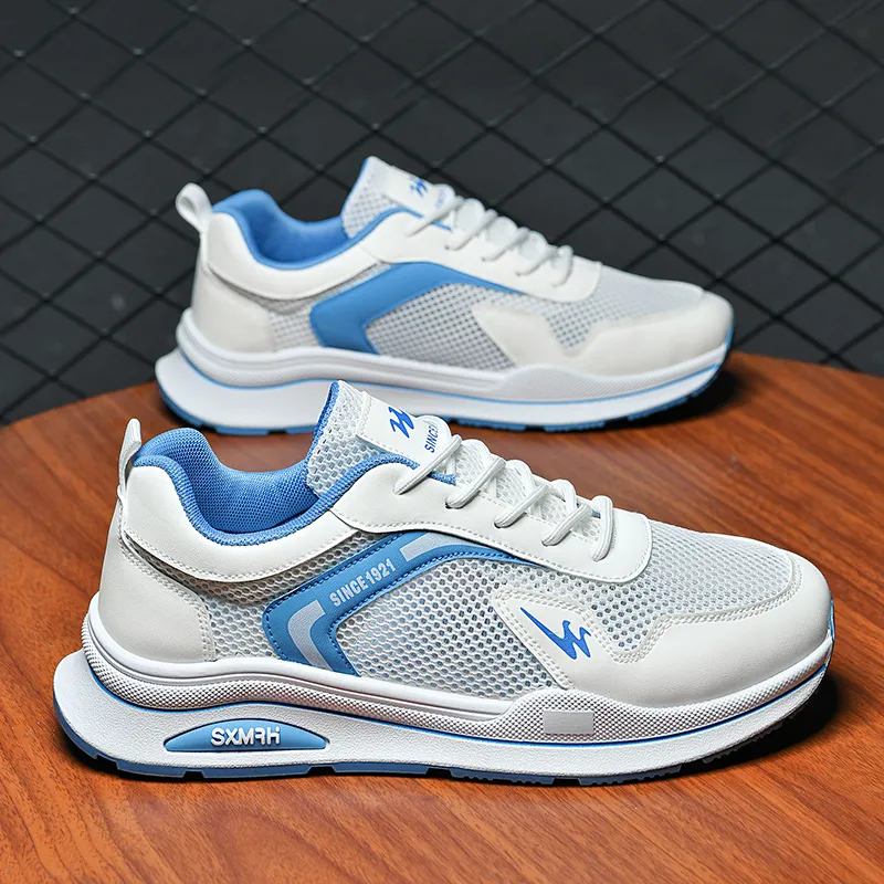 Binary Slip Resistant, Breathable, Lightweight Low Top Casual Shoes Men's White Blue-5