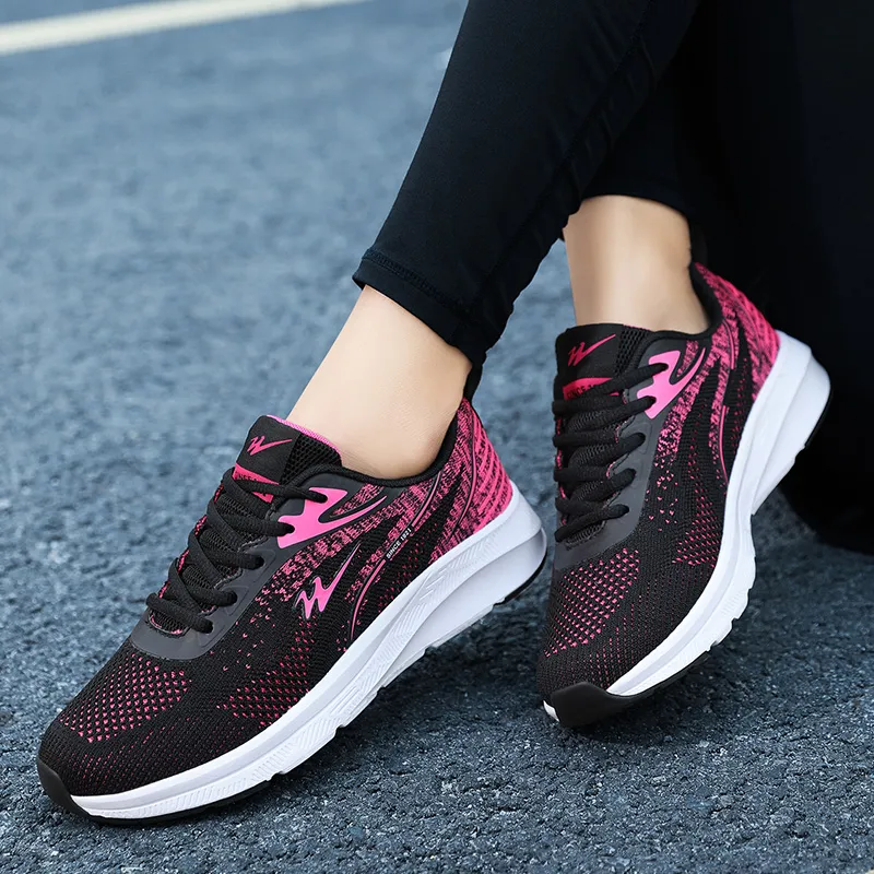 Binary Cushioned Anti Slip Wear Resistant Breathable Lightweight Low Top Running Shoes Women's Black Rose Red-9
