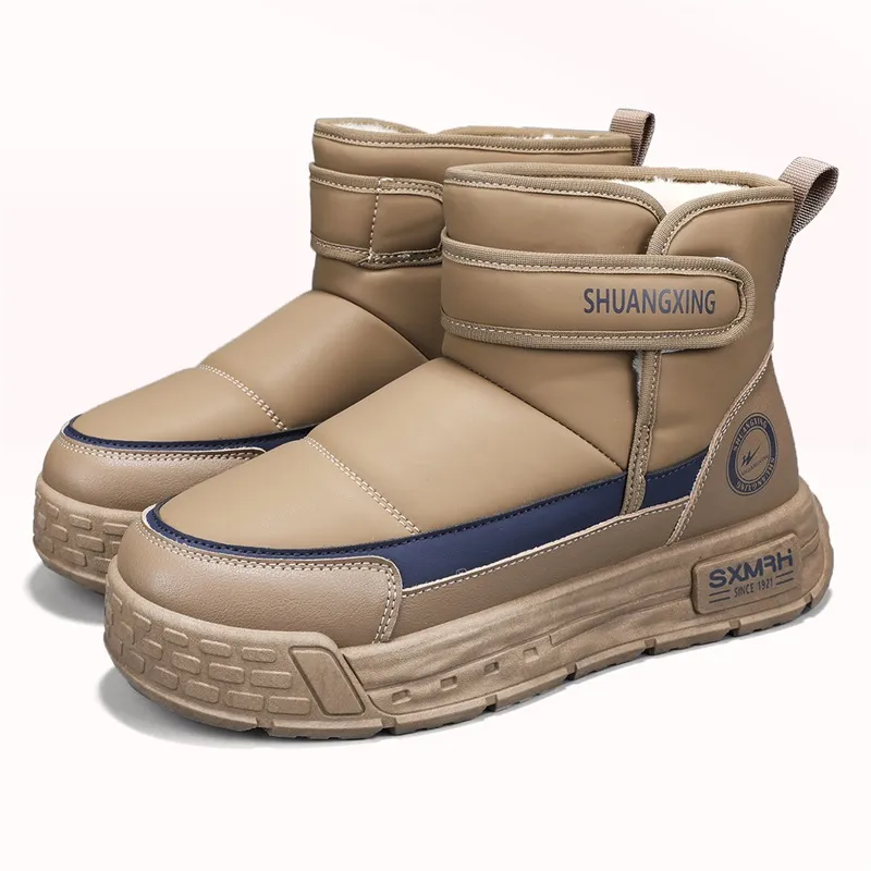 Binary Thermal Abrasion Resistant Slip Resistant Short Snow Boots Men's Khaki-3