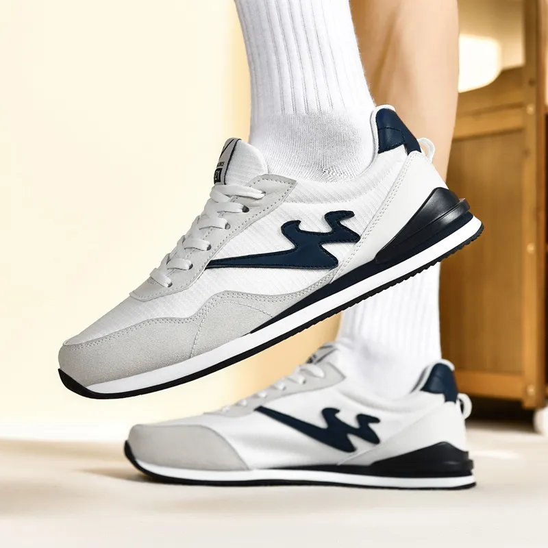 Binary Lightweight, Breathable, And Slip Resistant Low Top Casual Shoes Men's Ivory/Navy Blue-4