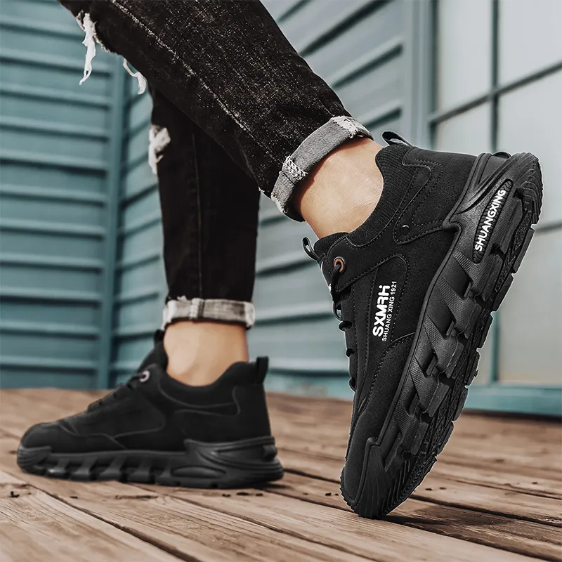 Binary Shock Absorbers With Slip Resistant And Abrasion Resistant Properties Low Top Casual Shoes Men's Black-6