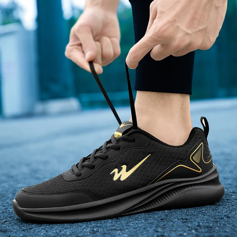 Binary Cushioning Rebound Lightweight Breathable Slip Resistant Low Top Running Shoes Men's Black Gold-2
