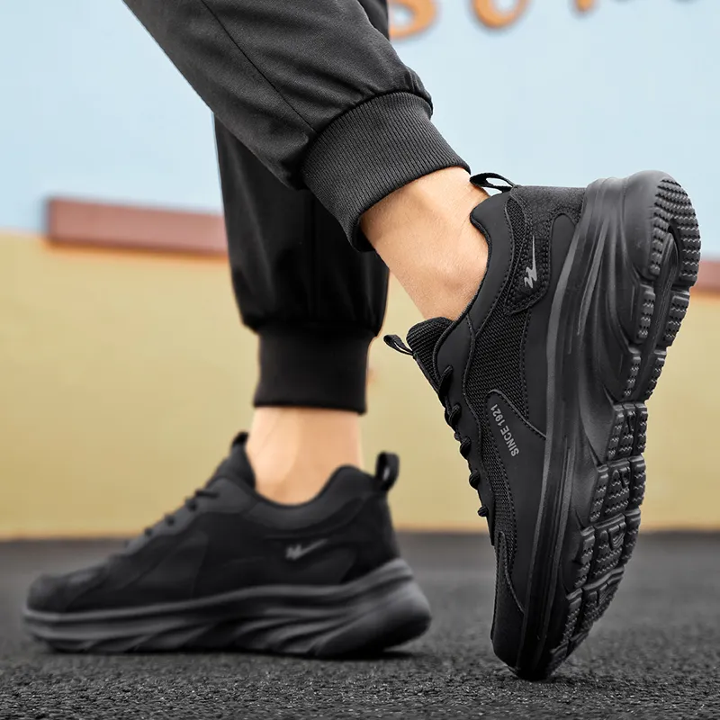 Binary Cushioning Rebound Height Increasing Lightweight Breathable Slip Resistant Low Top Running Shoes Men's Black-5