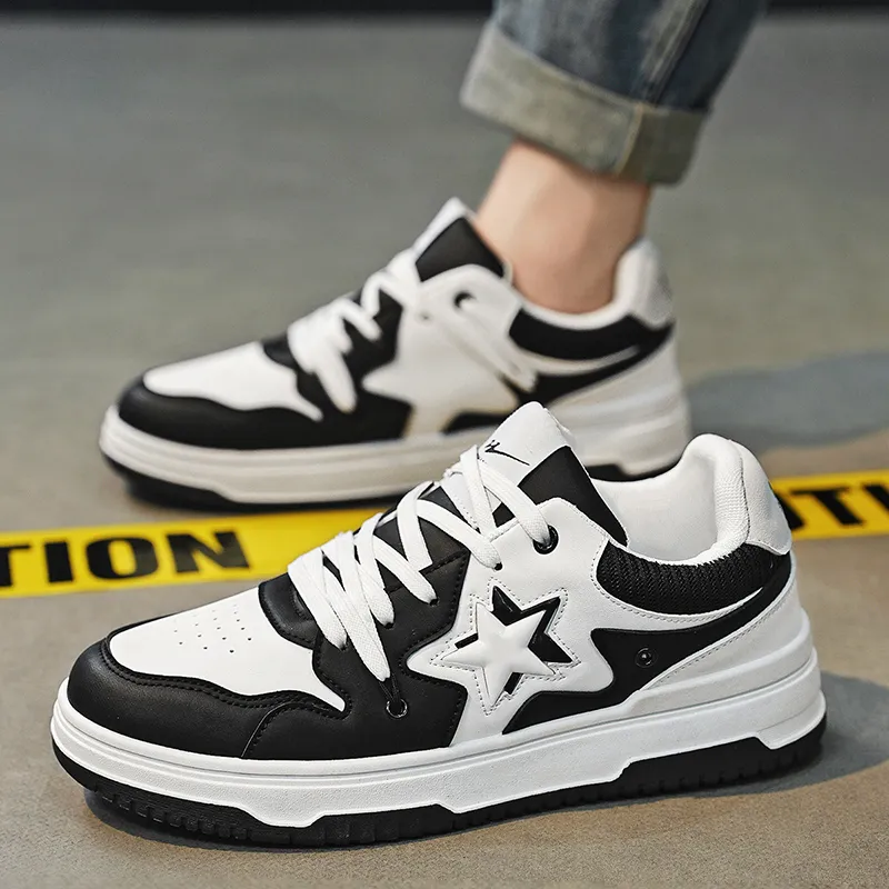Binary Lightweight Breathable And Supportive Low Top Skateboard Shoes Men's Black White-7