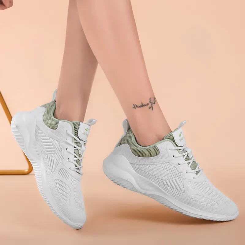Binary Low Top Running Shoes Women's White Green-8