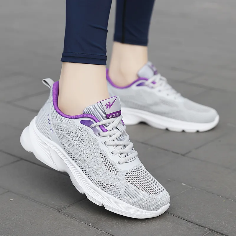 Binary Shock Absorbing, Non Slip, Wear Resistant, Breathable And Lightweight Low Top Casual Shoes Women's Gray Purple-5